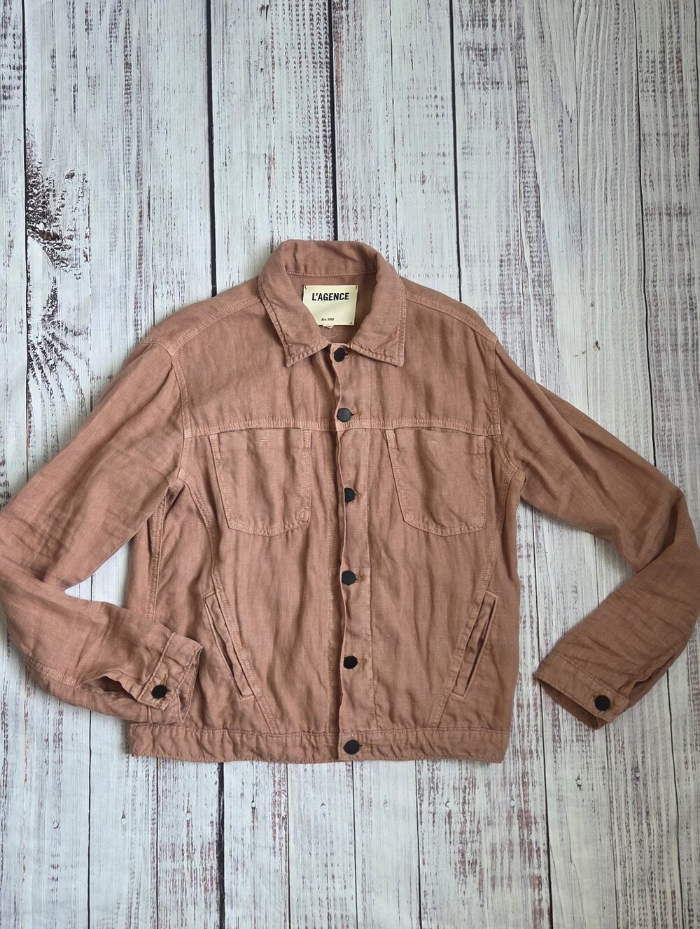 L'AGENCE Celine Slim Linen Jacket in DEV dusty pink Size Small